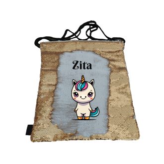 Flitteres tornazsák egyedi képpel,felirattal-arany,fehér